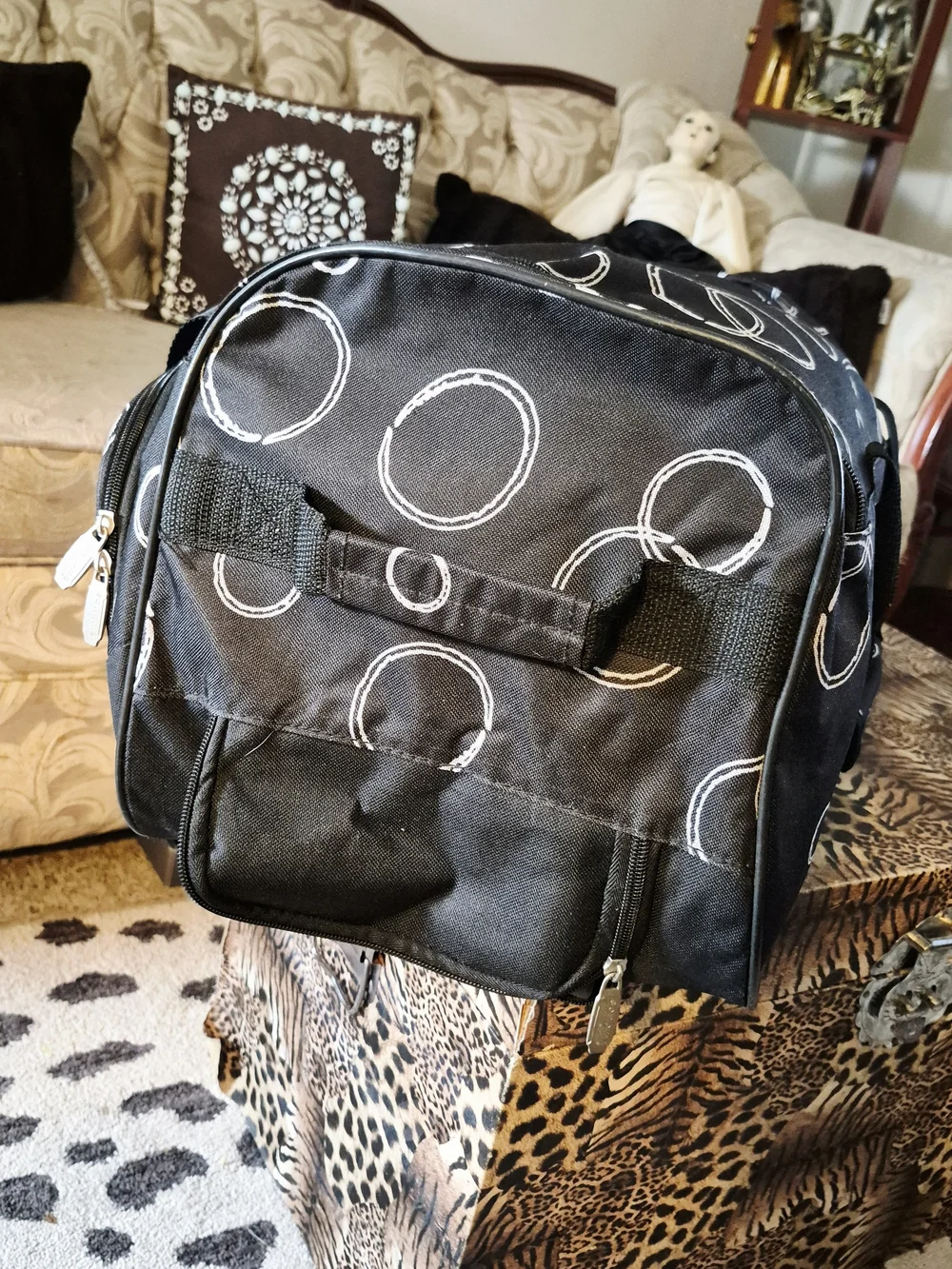Sonoma Black/White Infinity Circle Rolling Woven Nylon Duffle Travel Bag